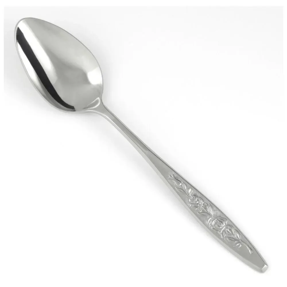 Eldan ELD18 Set Of 6 Dinner Spoons MAY ROSE Textured Roses Stainless Vintage MCM